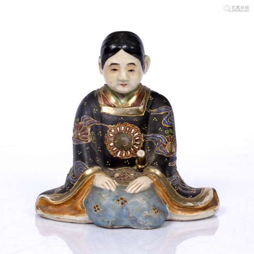 Kneeling Satsuma figure Japanese, circa 1930 the girl having her hands resting on her knees 15cm