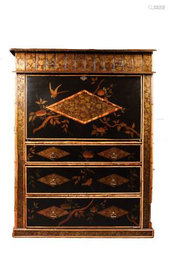 Lacquer escritoire Japanese, circa 1900 with fall front and fitted interior 116cm wide, 148.5cm