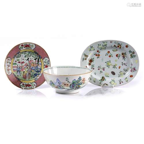 Export famille verte porcelain bowl Chinese, Qianlong (1736-1795) 24cm a Chinese oval dish, 27cm and