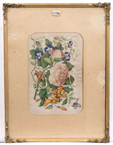 Two pith paintings of flowers Chinese, 19th century watercolours each 30cm x 20cm (2)