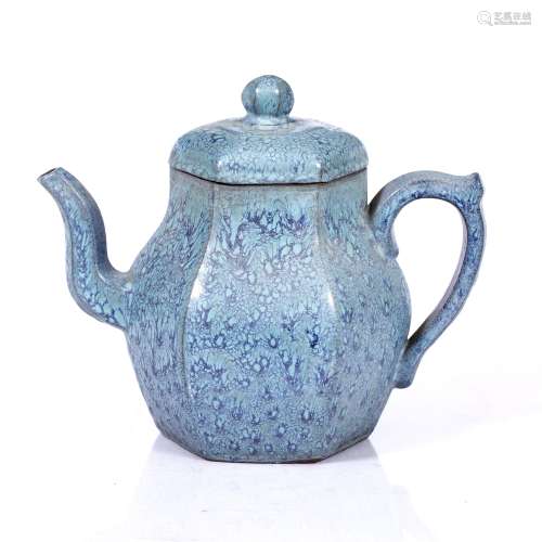 Yixing robin's egg glaze teapot Chinese, late 19th/early 20th Century of hexagonal form 19cm high