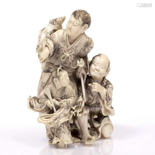 Carved ivory okimono of three male figures Japanese, Meiji Period depicting Samurai and representing