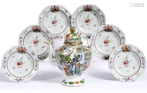 Set of six Armorial porcelain shallow bowls Chinese, 18th Century each with famille rose