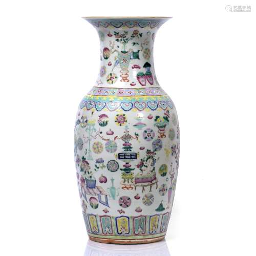 Canton famillie rose vase Chinese, 19th Century painted in enamels with 'one hundred antiques', with