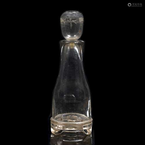 Opium lamp Chinese, late 19th century Glass base, incised glass oil holder height 21.5 cm