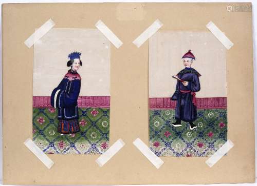 Loose folio watercolours Chinese, 19th/20th century on rice paper, including a pair of figures in