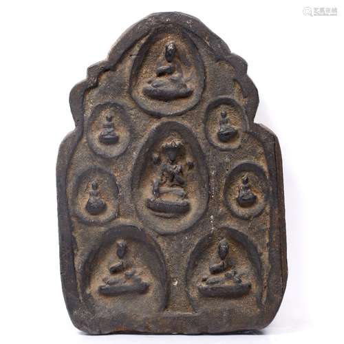 Carved Shrine Tibetan depicting white Tara surrounded by seven Buddhas 37.5cm high x 26.5cm wide