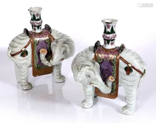Pair of export porcelain white glazed elephants Chinese, Qianlong (1736-1795) standing four square