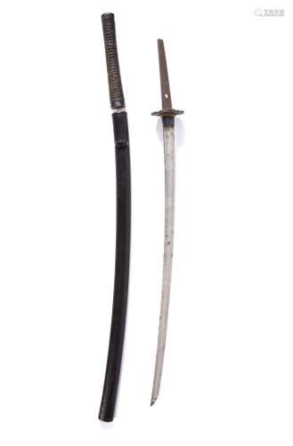 Wazizashi (sword) Edo period, 19th Century with iron tsuba and lacquered saya (scabbard) 42cm