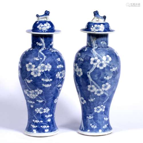 Pair of blue and white porcelain vases Chinese, 19th Century each with prunus decoration 34.5 cm
