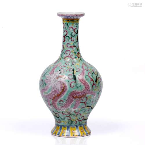 Famille verte baluster porcelain vase Chinese, 20th Century phoenix and dragon designs, red over