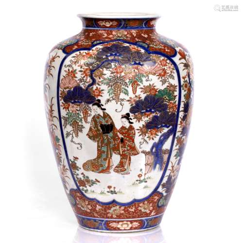 Large Imari polychrome vase Japan, late 19th Century having panels of figures beneath flowering