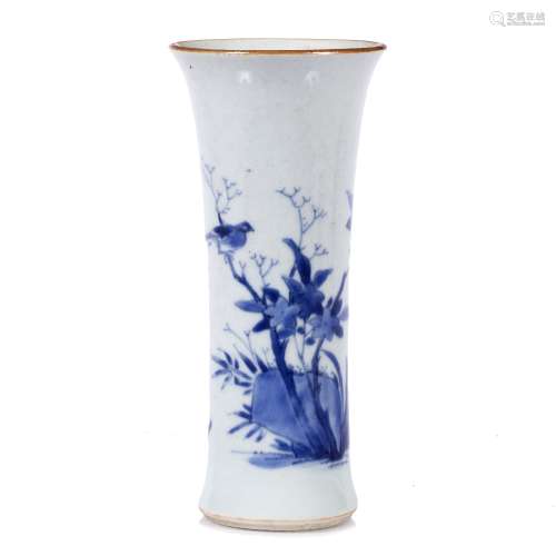 Blue and white cylindrical beaker vase Chinese, Transitional period (1620-1683) with trumpet