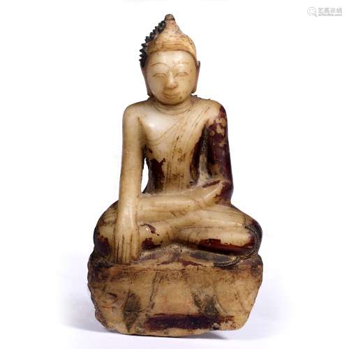 Marble Buddha South East Asian, 18th/19th Century part gilded and painted 28cm