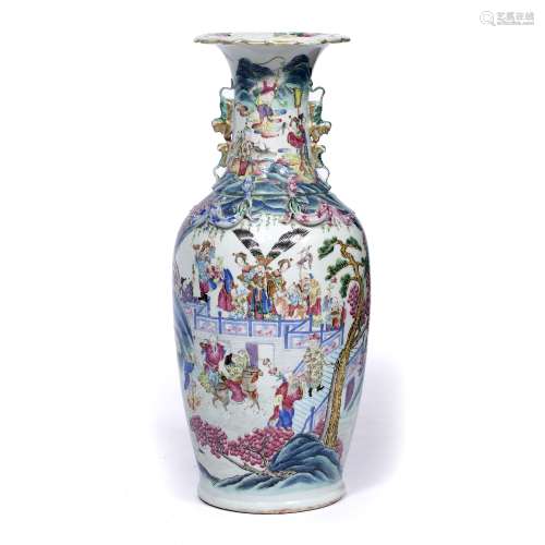 Canton vase Chinese 19th century painted in enamels with an Emperor and attendants looking out