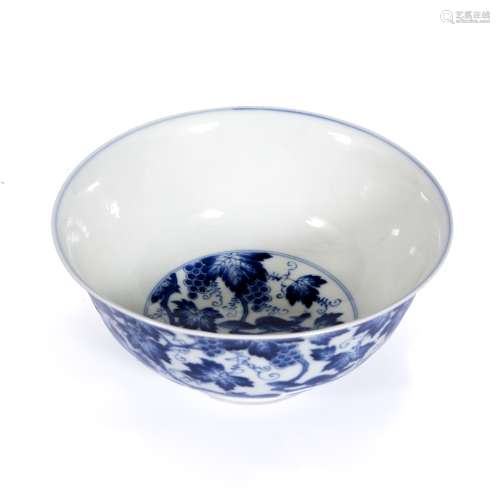 Blue and white porcelain bowl Chinese, 19th Century decorated with an all over squirrel and vine