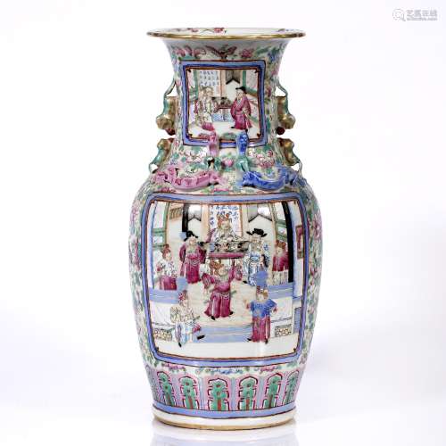 Canton vase Chinese, 19th Century the body decorated with a central panel depicting figures in a