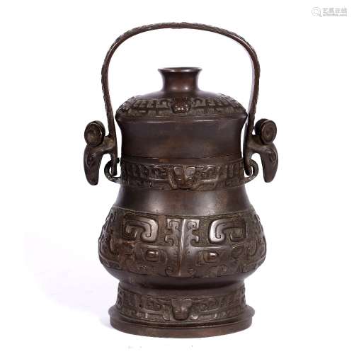 Bronze covered jar Chinese, 19th Century decorated with Tao-tie decoration with stylised ram's