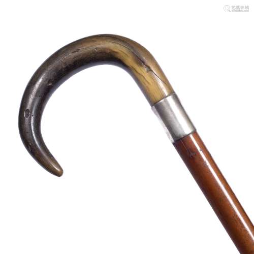 Horn and malacca walking stick late 19th Century the handle possibly rhino horn 86cm long