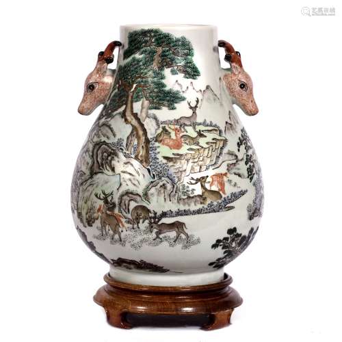 Deer vase Chinese, 20th Century after the original vase presented to the Emperor Qianlong ,on a