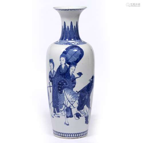 Large blue and white vase Chinese, 19th Century with three female courtiers, one riding a horse with