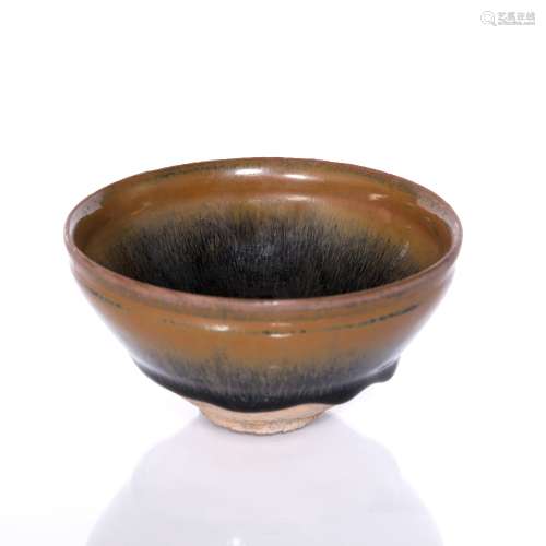 Jian ware 'hares fur' glazed conical bowl Chinese, Northern Song running to brown around the