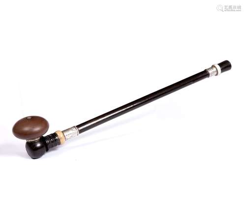 Opium pipe Chinese, late 19th century bamboo stem, ebony bowl holder with Yixing bowl, agate