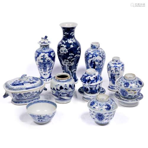 Prunus vase Chinese together with other various pieces of Chinese porcelain including two lotus leaf