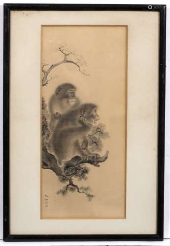 Mori Sosen (1747-1821) Japanese, 19th century monkeys perched in a tree, ink on paper, seals and
