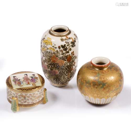 Miniature Satsuma vase Japanese, late 19th Century the ovoid body decorated with wild flowers and