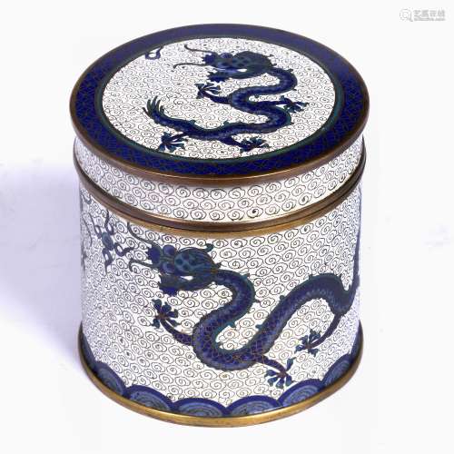 Cloisonne cylindrical vase and cover Chinese, early 20th Century with dragon designs on a scroll