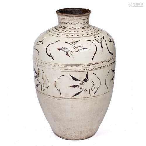 Cizhou large jar Chinese with simple foliate designs 73cm Provenance: From a private Gloucestershire