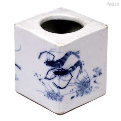 Blue and white porcelain square brushpot Chinese, late 19th Century/20th Century decorated with