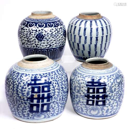 Four blue and white porcelain ginger jars Chinese, 19th Century with calligraphy and other designs