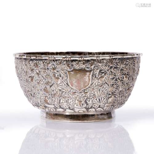 White metal bowl Chinese, late 19th Century embossed with all over bamboo decoration 13.5cm