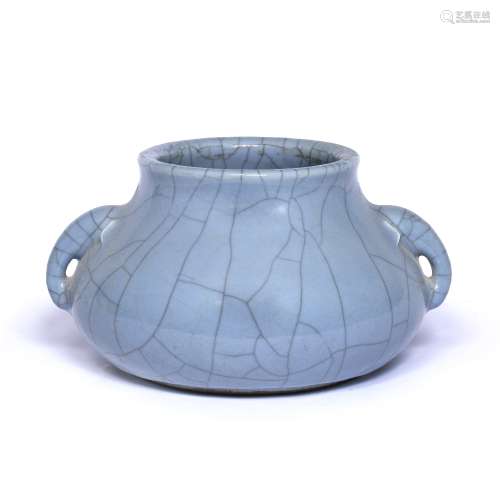 Guan ware blue glazed incense burner Chinese, 19th Century of Ting form, the squat bulbous body