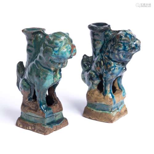 Pair of turquoise glazed candlesticks Chinese, 19th Century 16cm high