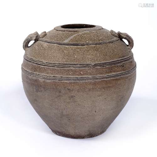 Two handled jar South East Asian, 17th/18th Century of ribbed form 30cm