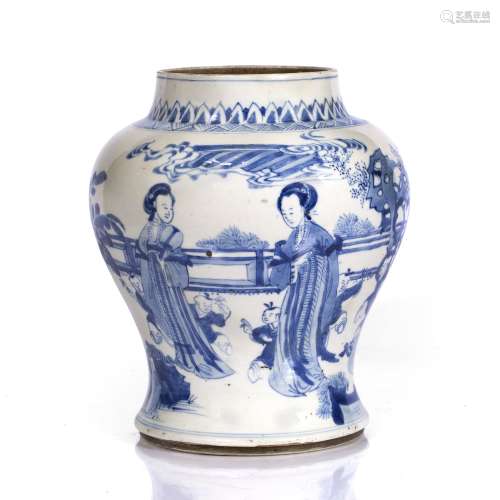 Blue and white baluster vase Chinese, early 19th century painted showing four women with young