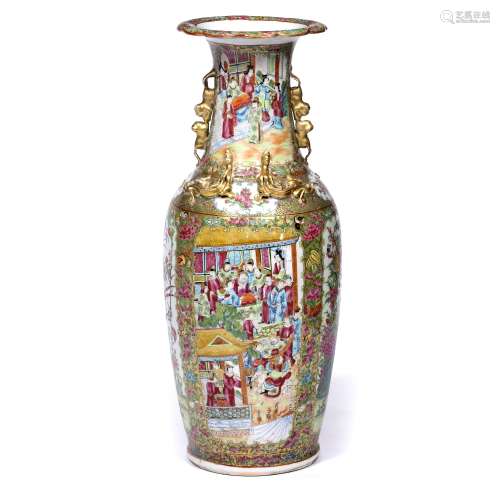 Large Canton baluster vase Chinese, 19th Century painted in enamels with panels of exotic birds,