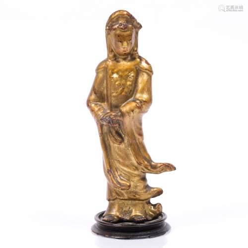 Gilded bronze model of Guanyin Chinese, 17th/18th Century the standing figure with hands clasped, on