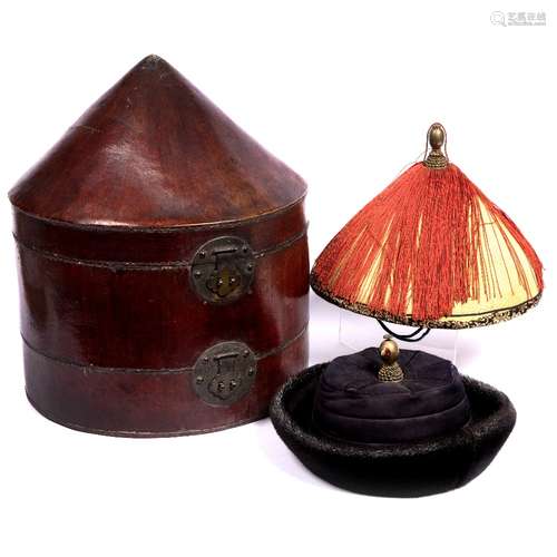 Summer and winter hats Chinese, 19th Century in original domed case 38cm