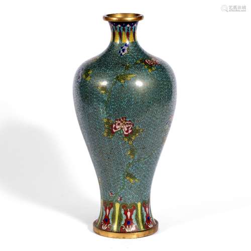 Cloisonne Meiping vase Chinese, early 20th Century of turquoise ground, with all over wire work