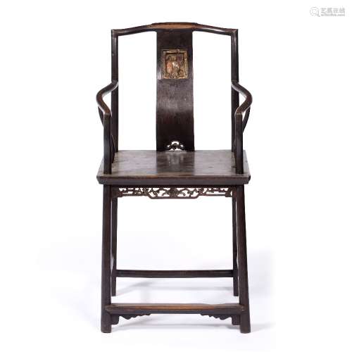 Throne Chair Chinese, 19th Century carved to the back with a panel and Louhan, in the Ming style