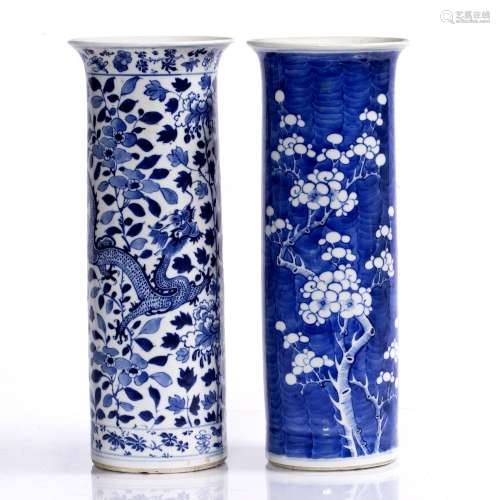 Cylindrical vase and another Chinese, 19th Century one decorated with prunus, the other dragon and