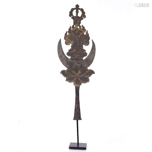 Tibetan Processional Staff 12th-14th century symbolised to relate the top of a stupa with a flaming