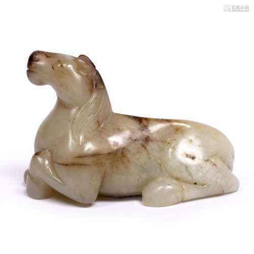 Ming style jade carving of a reclining horse Chinese the stain of mutton fat tone with rust brown