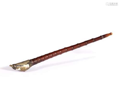 Tobacco/Opium pipe Chinese, 20th century bamboo stem, ivory mouthpiece and paktong bowl Length 49cm