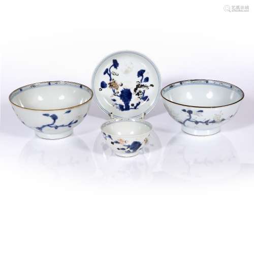 Pair of bowls, tea bowl and saucer, Nanking Chinese, Kangxi (1662-1722) each with Christie's Nanking