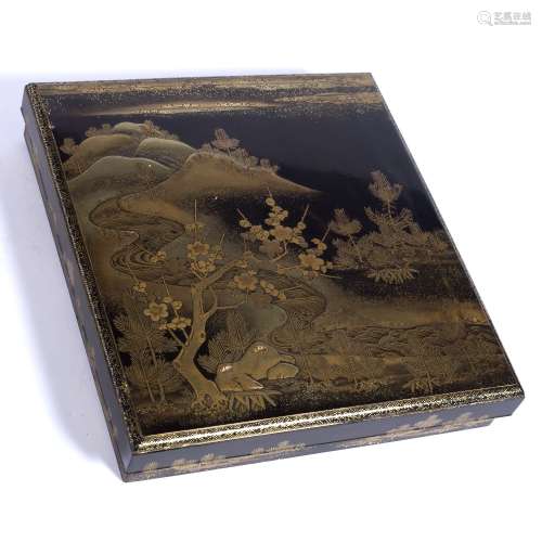 Roiro lacquer box Japanese, 18th/19th Century of Suzuri bako form, decorated in gold hiramakiye